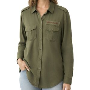 Forever 21 “Life in Progress” Military-Style Button-Down – XL – Olive Green